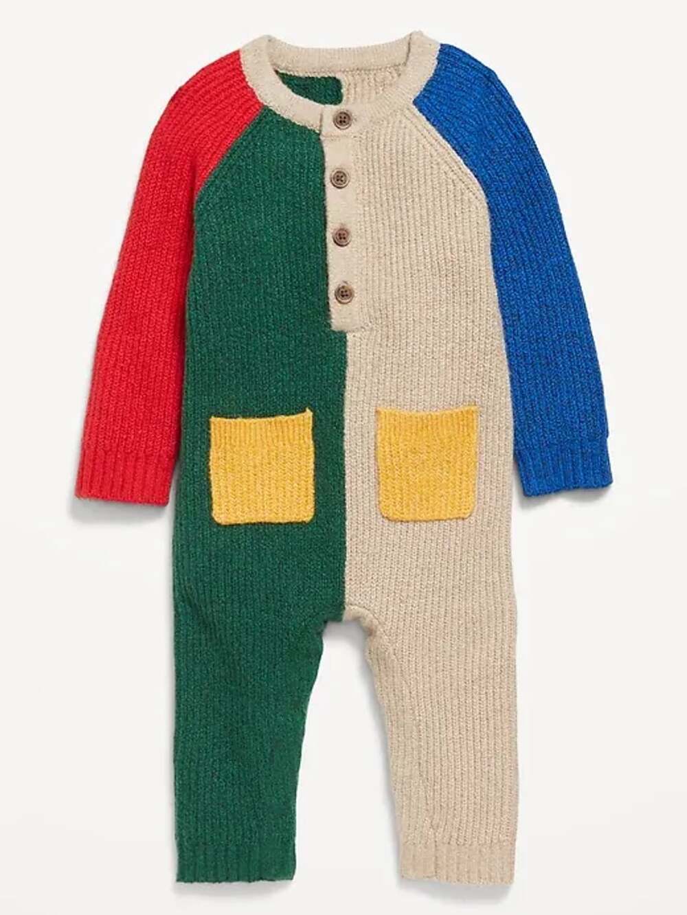Old Navy Baby Colorblock Knit Button-Front Romper 0-3 M